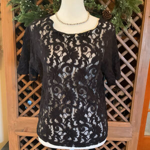 Vintage Night’s Magic Black Floral Lace Sheer Blouse Romantic Gothic SeeThrough